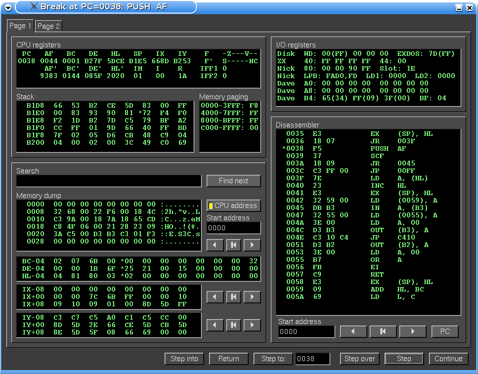 The debugger of ep128emu